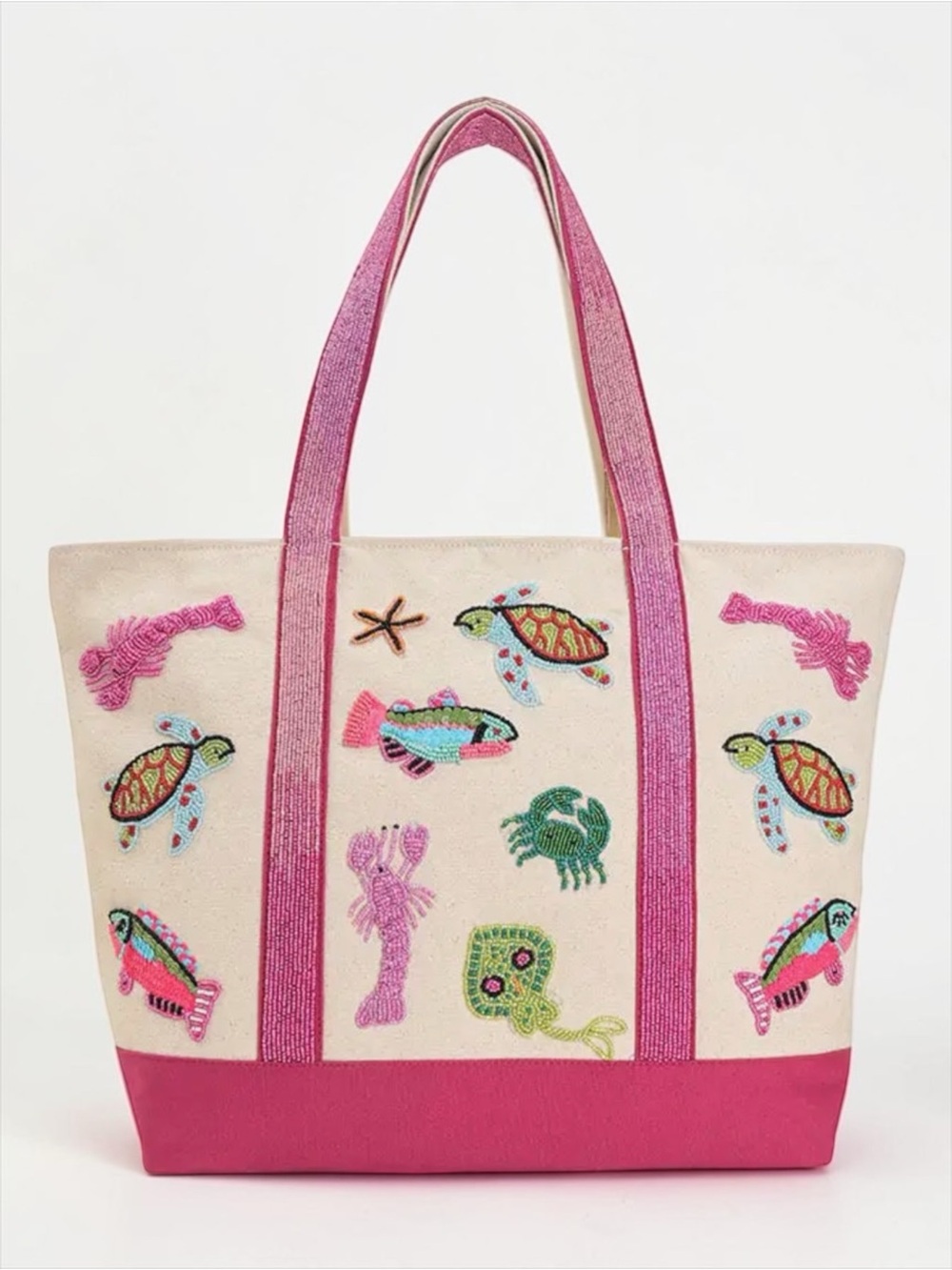 America & Beyond Embroidered Beach Tote Bag Coastal Pink NWT